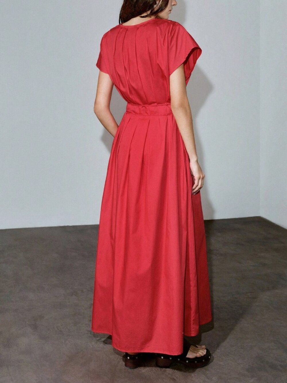 Red Casual Women's Premium 100% Cotton V-Neck Dress - Picture 3 of 6